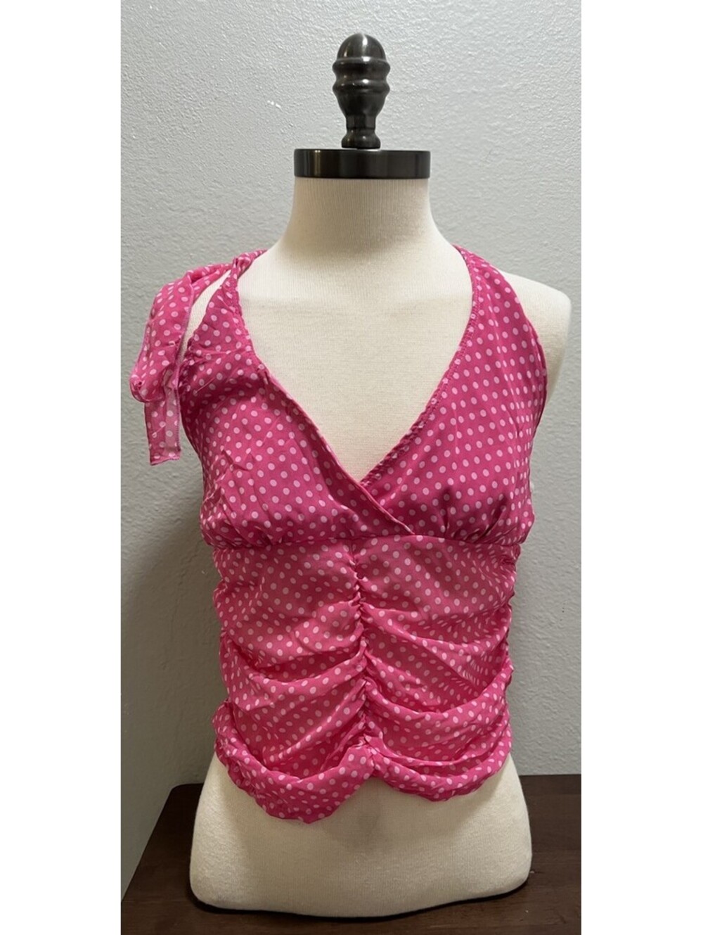VTG Sirens Pink Polka Dot Halter Top Y2K Sz S